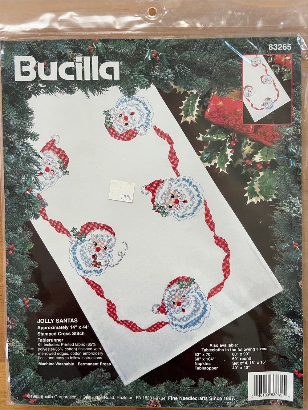 Bucilla Jolly Santas Stamped Cross Stitch Runner Vintage Kit Christmas Craft